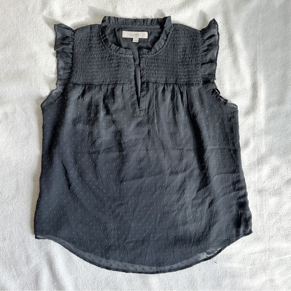 Loft Grey Swiss Clip Dot Blouse Top Flutter Butterfly Sleeves, size Medium - Picture 12 of 16